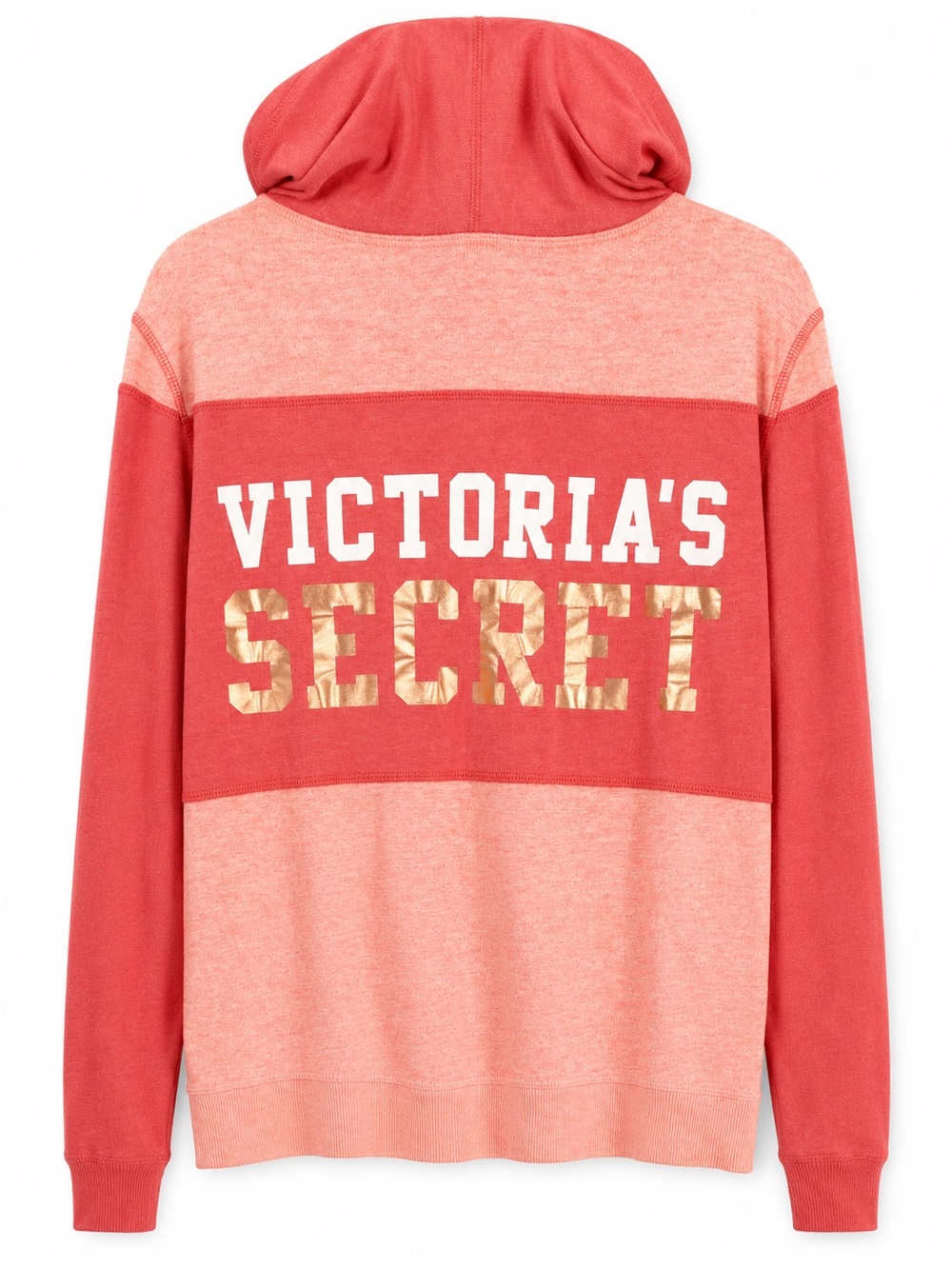 Victoria's Secret Pink & Peach Colorblock Full-Zip Logo Hoodie Size XS